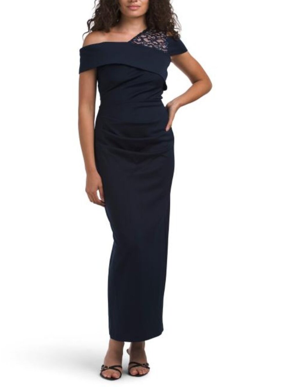 BETSY & ADAM Petite Tech Scuba One Shoulder Dress
